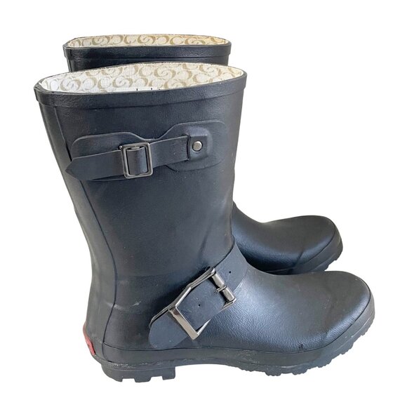 Chooka Classic Mid-Calf Racer Black Rain Boots Women's 9 Pull on Comfort - Picture 1 of 6